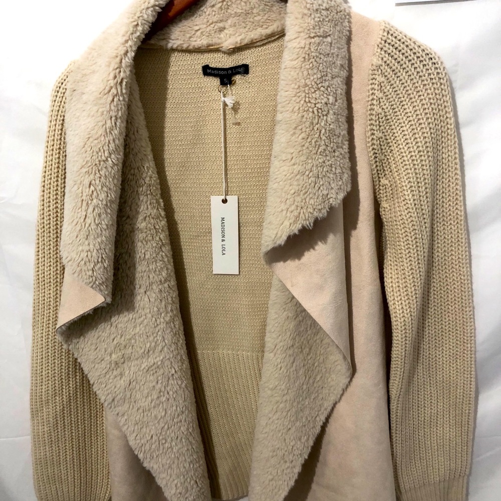 Fur collar jacket knitted leather stitching